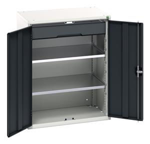 Verso kitted cupboard with 2 shelves, 1 drawer. WxDxH: 800x550x1000mm. RAL 7035/5010 or selected Bott Verso Basic Tool Cupboards Cupboard with shelves